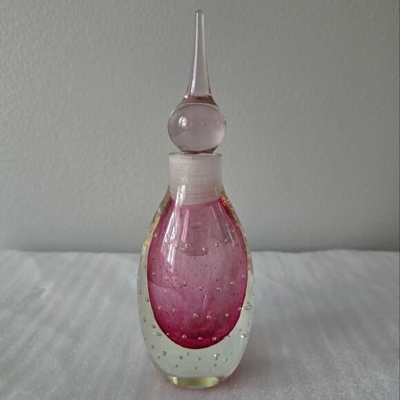 Vintage Pink Art Glass Perfume Bottle Decanter with Stopper Bullicante Bubble - Picture 1 of 8